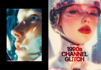 Vertical 1990s Channel Glitch Photo Effect For Poster And Print Design