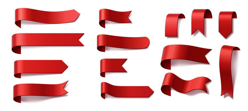 Ribbon banner blank label tag bookmark design element empty sign template folded paper scroll promotion sale discount badge wrapping flag tape decorative shape 3d realistic set