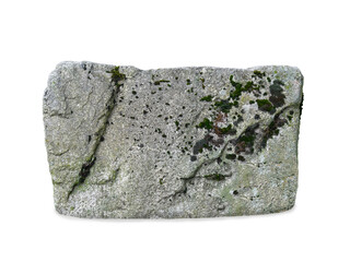 Granite stone block covered with moss isolated on white background. © fotomaster