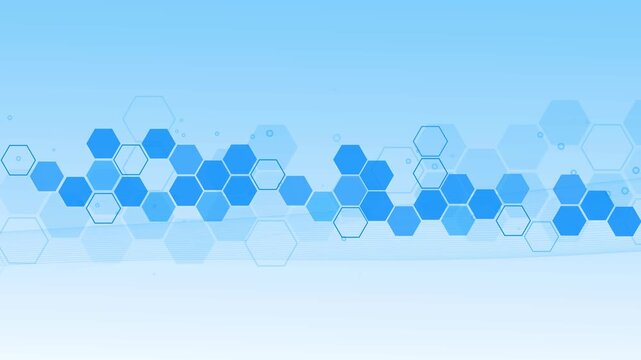 Hexagon tech background animated, Abstract background with horizontal band of dark hexagons and outlined hex shapes animation