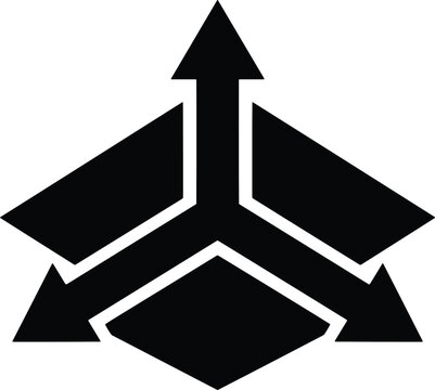 3D axis navigation or multidirectional arrows silhouette icon isolated on white background