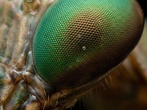 Extreme Macro Shot of Green Dragonfly Compound Eye Texture Details