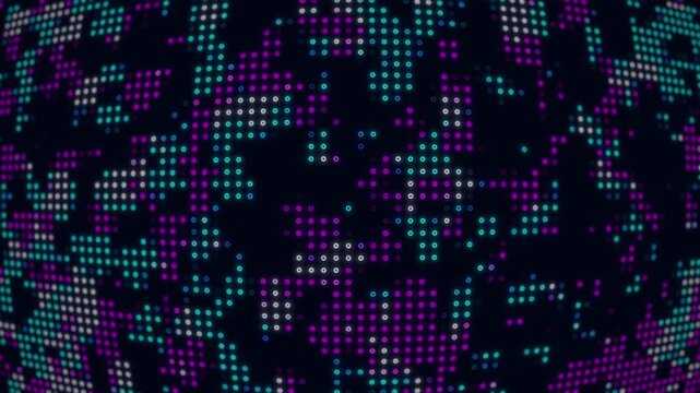 Futuristic pixel dot tech front 3d viewing angle colorful blue purple background 4k rendered