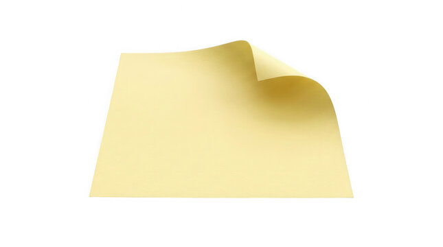 Blank yellow sticky note with curled corner isolated on white background for labeling and annotation