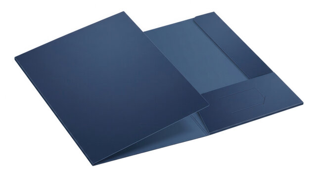 Open blue business presentation folder isolated on a white background