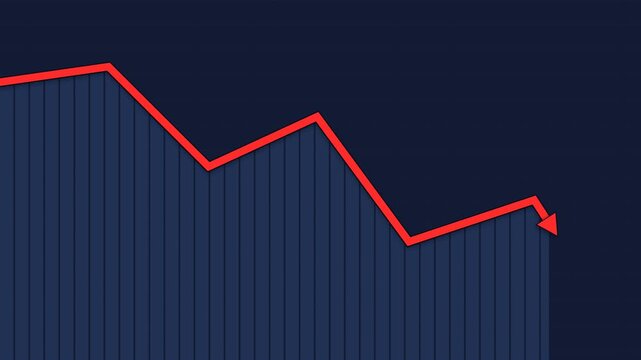 Red downward trend line graph illustration on dark background showing financial decline, market drop, and economic crisis concept