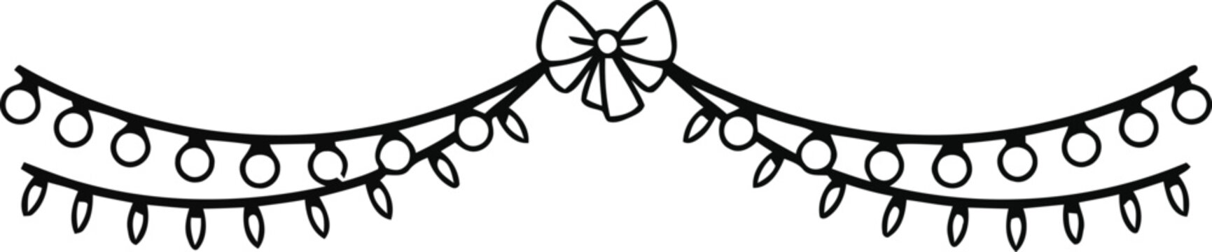 Web Christmas light string garland with ribbon bow doodle vector