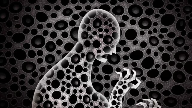 terrified person silhouette with trypophobia reacting to clusters of holes
