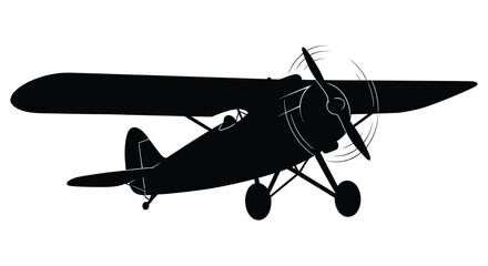 Black silhouette of a vintage biplane against a white background © Ziaul_Studio