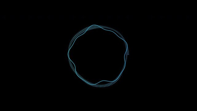 Soft ring audio waveform in electric cyan gradient on transparent background seamless loop
