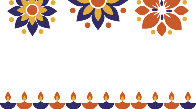 A festive diwali background vector illustration featuring colorful rangoli patterns and traditional oil lamps for indian holiday celebration designs