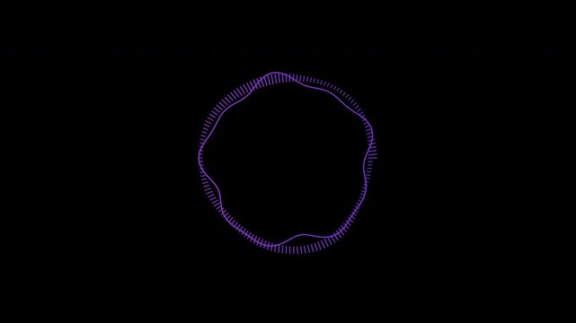 Soft ring audio waveform in neon violet gradient on transparent background seamless loop