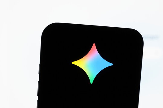 Close-up: the Gemini logo displayed on a smartphone screen with the Gemini website in the background. Google unveils its new Gemini 4 Argon AI model. October 1, 2026, Lisbon, Portugal.