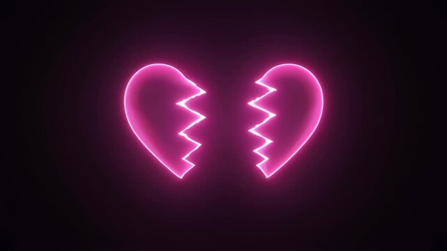 Pink Neon Broken Heart Animation, Heartbreak and Breakup Symbol