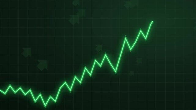 Green glowing financial chart showing an upward stock market trend and economic growth graph