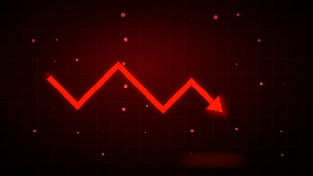Red decreasing financial chart arrow showing market crash, economic crisis and business loss