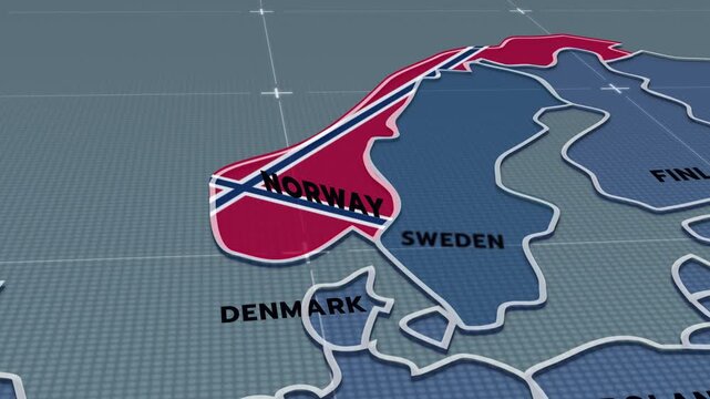 A stylized digital illustration of the Norwegian flag, Norway map,