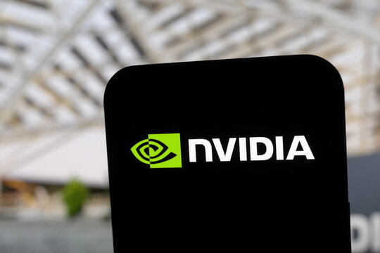 Close-up: the Nvidia logo displayed on a smartphone screen. Nvidia launches a new AI safety platform designed to monitor and control autonomous AI agents. September 30, 2026, Lisbon, Portugal.