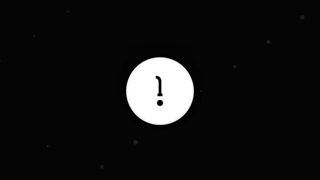 Minimalist graphic icon with an inverted exclamation mark inside a white circle on a dark starry background, concept for abstract punctuation and cosmic design, ideal for creative sci-fi branding.