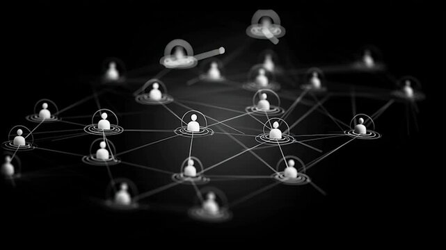 abstract professional business team people innovation connection of line from nail node to node on map background , networking concept innovative cyber security network, using interconnected nodes
