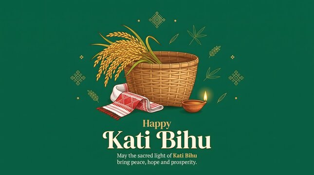 Happy Kati Bihu Festival Celebration Traditional Assamese Harvest Festival and Cultural Greeting  