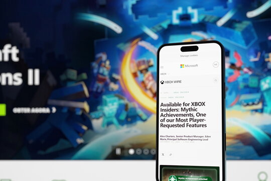 Wide view: the headline of the official Xbox announcement page displayed on a smartphone screen with the Xbox website in the background. September 30, 2026, Lisbon, Portugal.