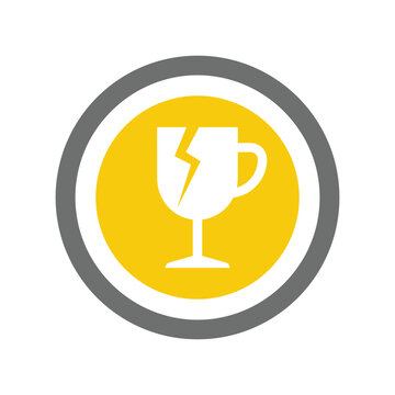 Round badge icon featuring a broken white trophy symbol on yellow background with grey outer ring