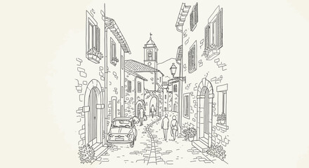 Obraz premium A charming narrow street in a picturesque village invites visitors to explore its unique architecture and local culture.