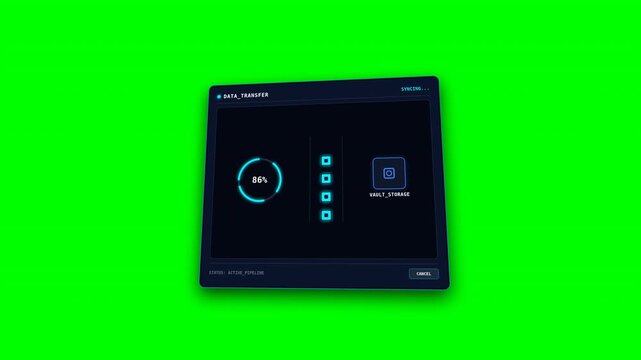 Holographic File Transfer Conduit Progress UI Overlay Green Screen Loop 4K
