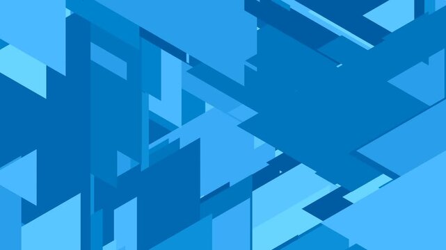 Overlapping blue triangles and geometric shapes move in a slow motion seamless loop, clean and professional corporate digital background