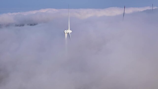 Wind turbines operating in extreme atmospheric conditions. Renewable energy transition and low-carbon electricity generation