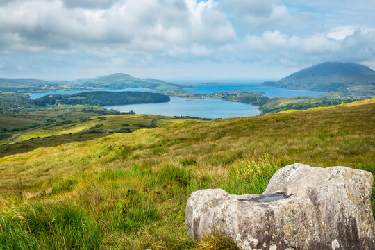 Hiking in the Connemara National Park, scenic view from the Diamond Hill trail, County Galway, Ireland
