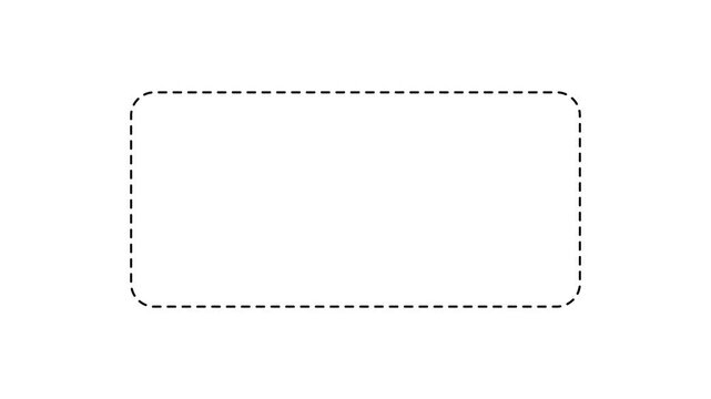 Dotted line rectangle frame animation on white background. Animation of a dotted line path from left to right point. border frame dotted line animation isolated on white screen.4k animation video.
