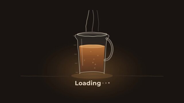 Steaming Coffee Jug Loading Animation with Text Overlay Loop