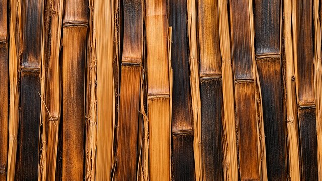 Aged bamboo slats texture representing natural sustainable material and rustic eco design