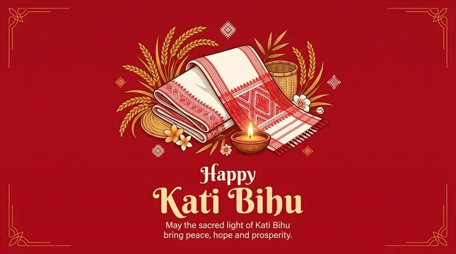 Happy Kati Bihu Festival Celebration Traditional Assamese Harvest Festival and Cultural Greeting  
