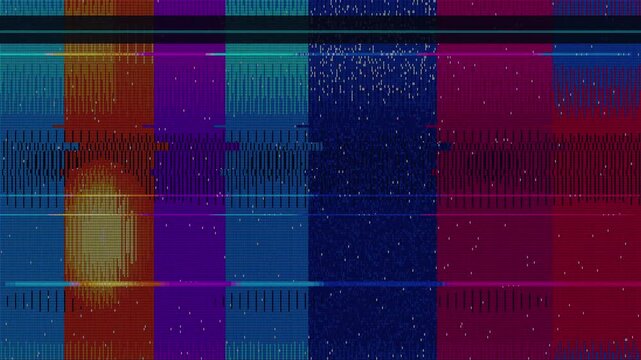 Vibrant crt glitch texture shows red blue and purple scanlines. This retro monitor distortion features analog noise and digital artifacts.