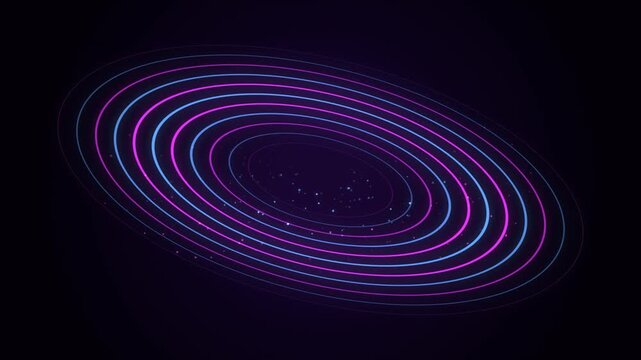 Abstract background with glowing neon circles and particles, futuristic digital space concept, circular light waves in dark environment
