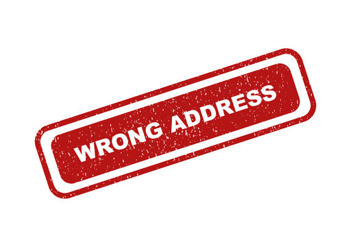 Red rectangular rubber stamp with the text wrong address on it