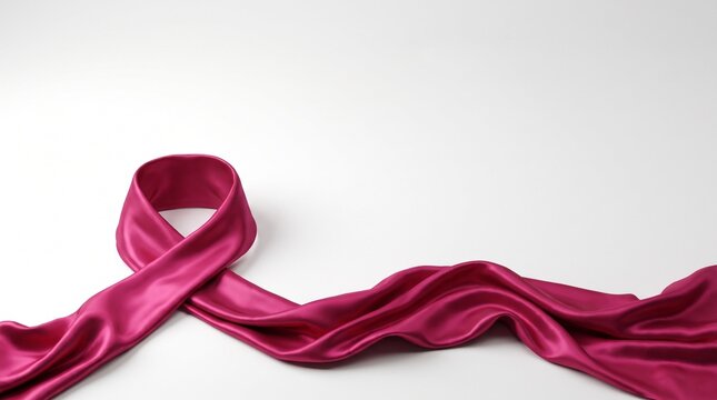 Pink awareness ribbon forming a loop for health or charity event with copy space