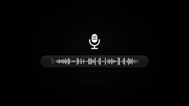Sleek digital interface with white microphone icon and active sound wave visualization, concept for smart voice assistant technology, ideal for mobile application design and AI promotion