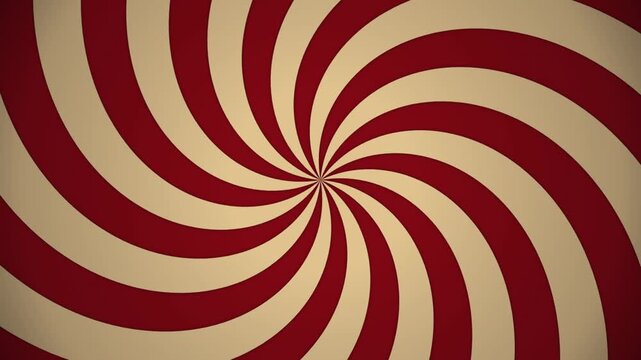 Red and beige sunburst spiral background, hypnotic rotating radial pattern, retro carnival style motion loop