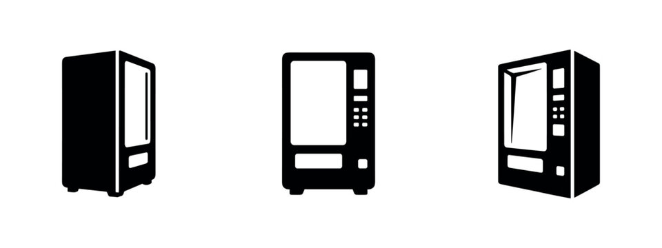 Generic Vending Machine Silhouette Icons in Three Perspectives
