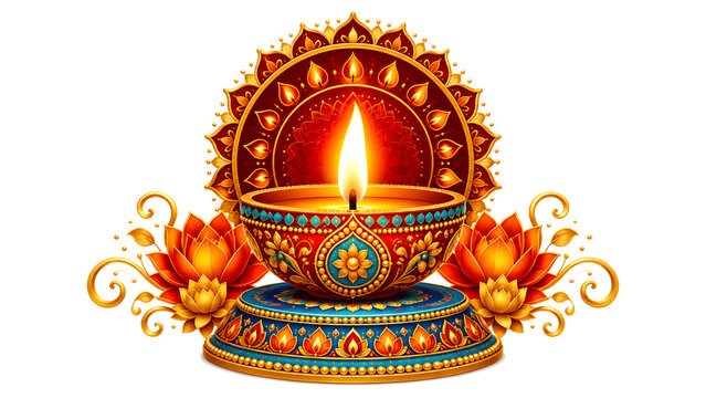 Diwali oil lamp logo banner poster concept on background.