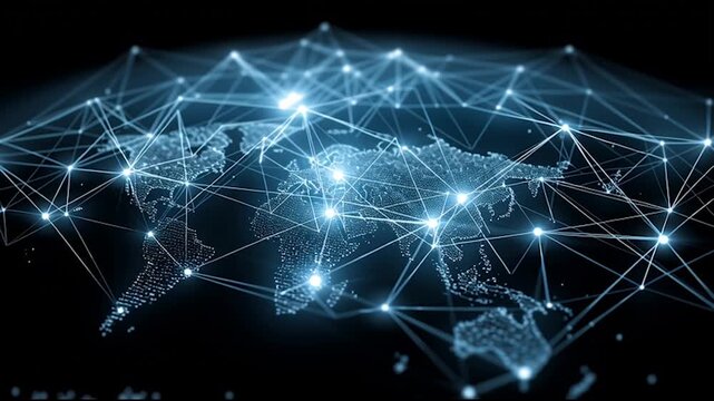 abstract cloud social media innovative cyber security network, using interconnected nodes to represent business partnerships on the Smart digital Innovation city with connection network reciprocity
