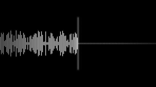Minimalist digital waveform with a sudden flatline transition on a black background, representing silence, death, or signal loss, for audio editing and medical visualization designs.