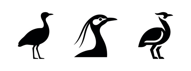 Obraz premium Abstract Bustard or Crane Bird Silhouettes and Head Detail