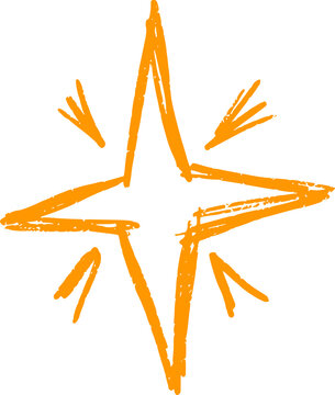 Hand-drawn star with sparkle effects. Simple doodle shapes and light elements for magical designs