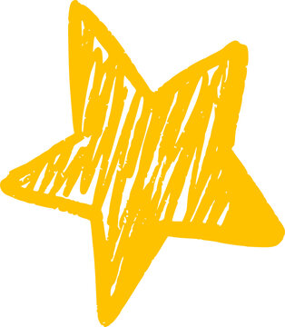 Hand-drawn star with sparkle effects. Simple doodle shapes and light elements for magical designs
