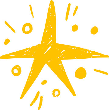 Hand-drawn star with sparkle effects. Simple doodle shapes and light elements for magical designs